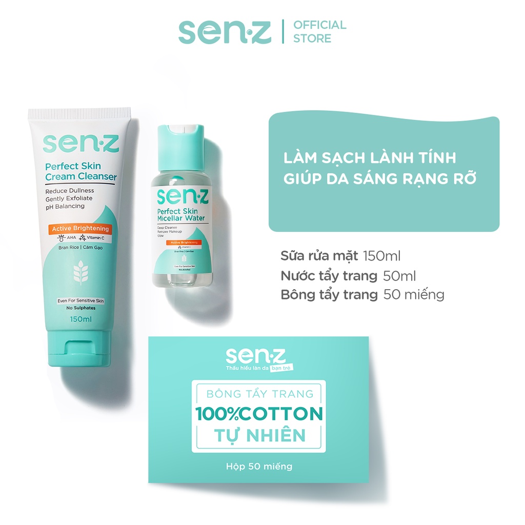 Bộ sản phẩm Sữa rửa mặt 150ML SenZ Perfect Skin Làm Sạch Lành Tính Giúp Da Sáng Rạng Rỡ