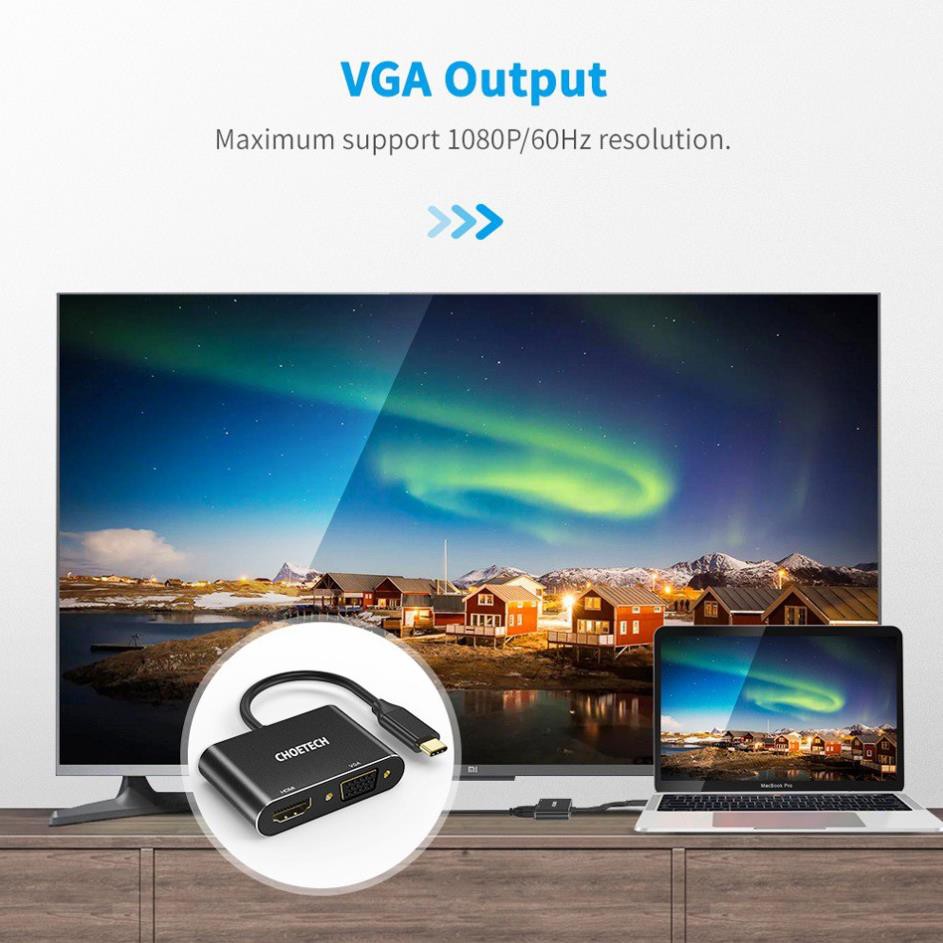 Hub chia cổng đa năng 2 in 1 Type-C ra VGA Full HD & HDMI chuẩn 4K hiệu CHOETECH M07BK dành cho Macbook Pro / Smartphone