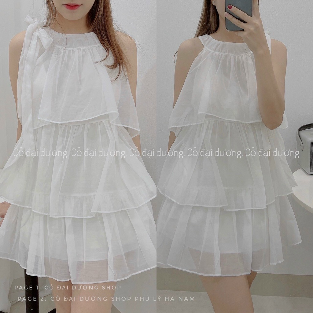 Áo cổ yếm voan tơ tầng xoè dây buộc nơ một bên tiểu thư sang chảnh đi tiệc,đi cưới,nhẹ nàng,nữ tính,điệu đà hàn quốc