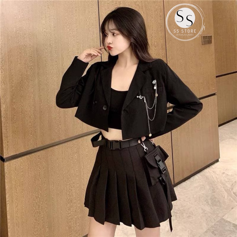 Áo Khoác Vest Lửng Tag Dây Xích (ĐEN)