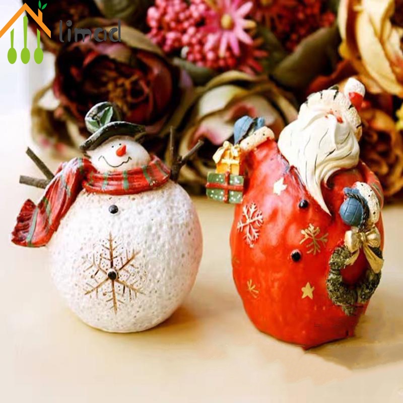 Set 2 đồ trang trí hình ông già noel/ người tuyết bằng nhựa resin màu sắc để bàn trang trí