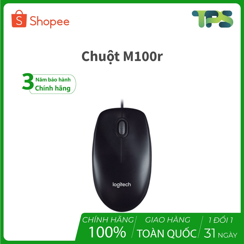 Chuột có dây Logitech M100r bền bỉ chống nước, bảo hành 3 năm