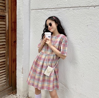 Váy kẻ hồng Ulzzang ( ORDER )