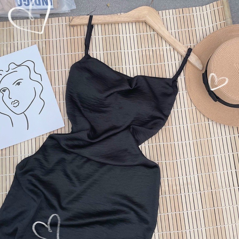 Đầm đen 2d lụa cổ đổ (ảnh thật sàn)