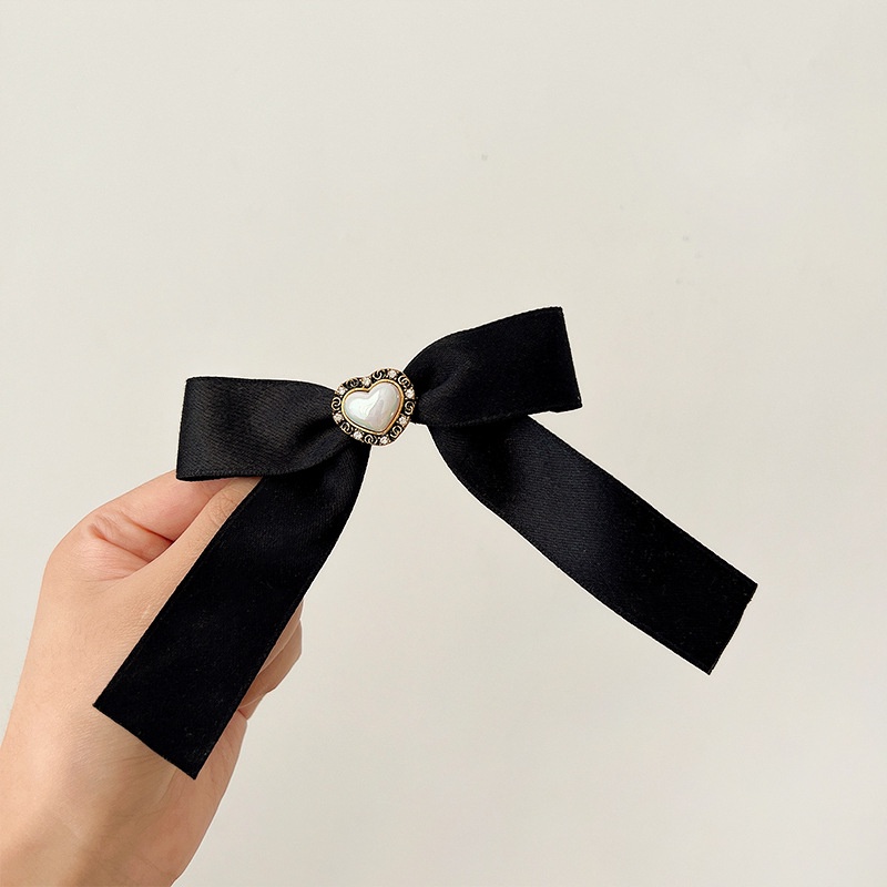 Kẹp Tóc Nơ Đen Đính Ngọc Trai Giả Phong Cách Hàn Quốc Dành Cho Nữ