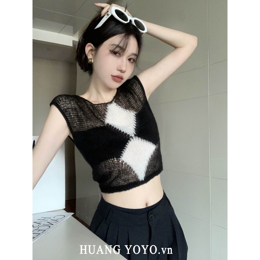 HUANG YOYO Áo Len Không Tay Phong Cách Hàn Quốc Thời Trang Cho Nữ