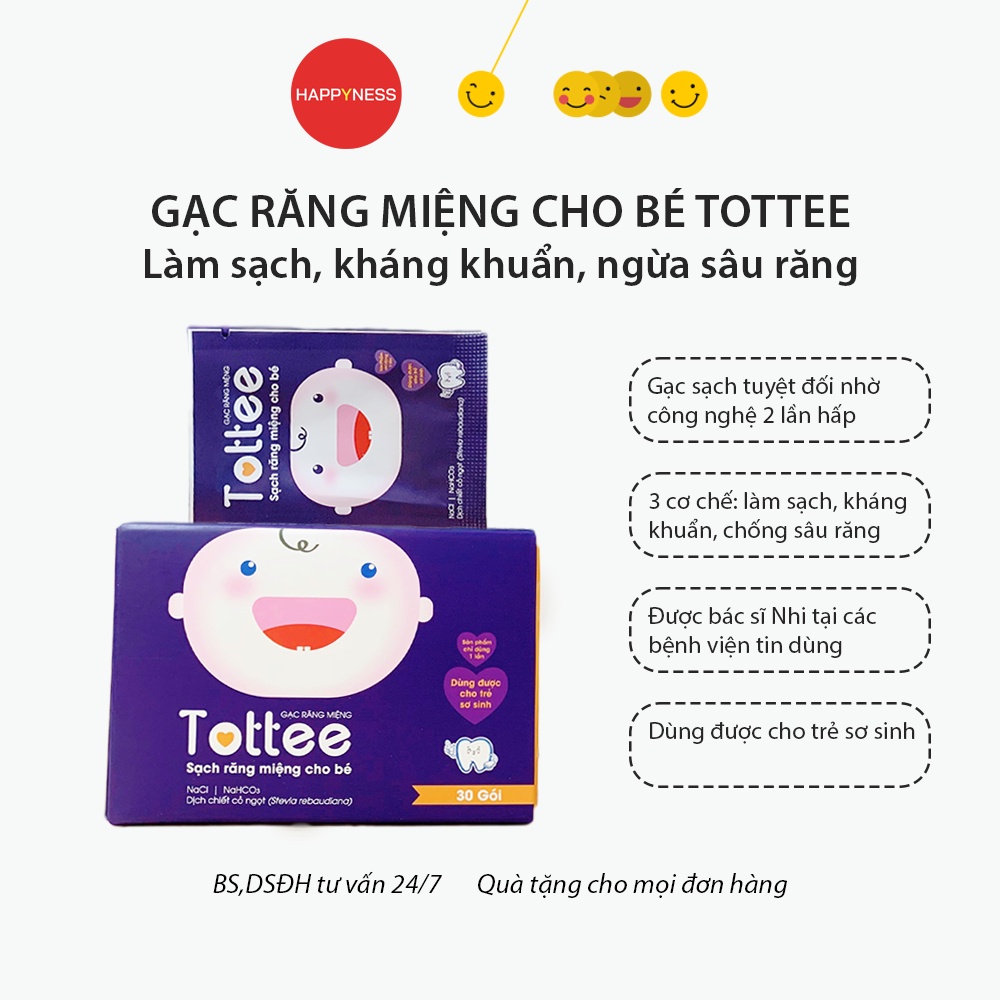 Gạc rơ lưỡi Tottee cho bé từ 0 tháng tuổi - Hộp 30 gạc