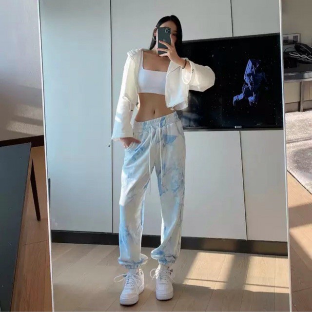 Quần jogger nữ loang màu unisex dành cho cả nam nữ ống rộng vải da cá | BigBuy360 - bigbuy360.vn