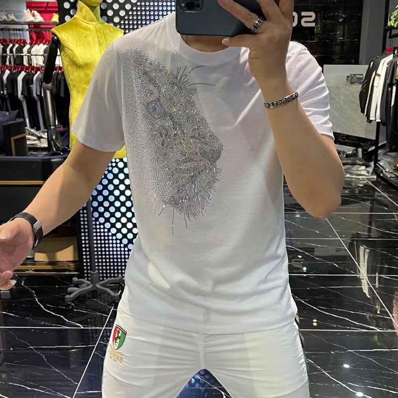Áo Thun Tay Ngắn Cổ Tròn Họa Tiết Da Báo Đính Đá Thời Trang Mùa Hè Phong Cách Âu Mỹ Mới