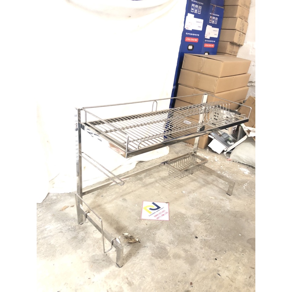 [CHẮC CHẮN NHẤT-TĂM 4LY} Kệ Chén Đa Năng 100% INOX 304 ĐẶT TRÊN THÀNH CHẬU 2 HỘC,KỆ 2 ỐNG ĐŨA  KỆ 86CM Trắng