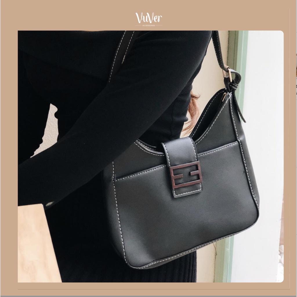 [Freeship] Túi xách đeo vai chất liệu nhung cao cấp, màu nâu và đen trendy, VuVer Accessories - ViVian bag