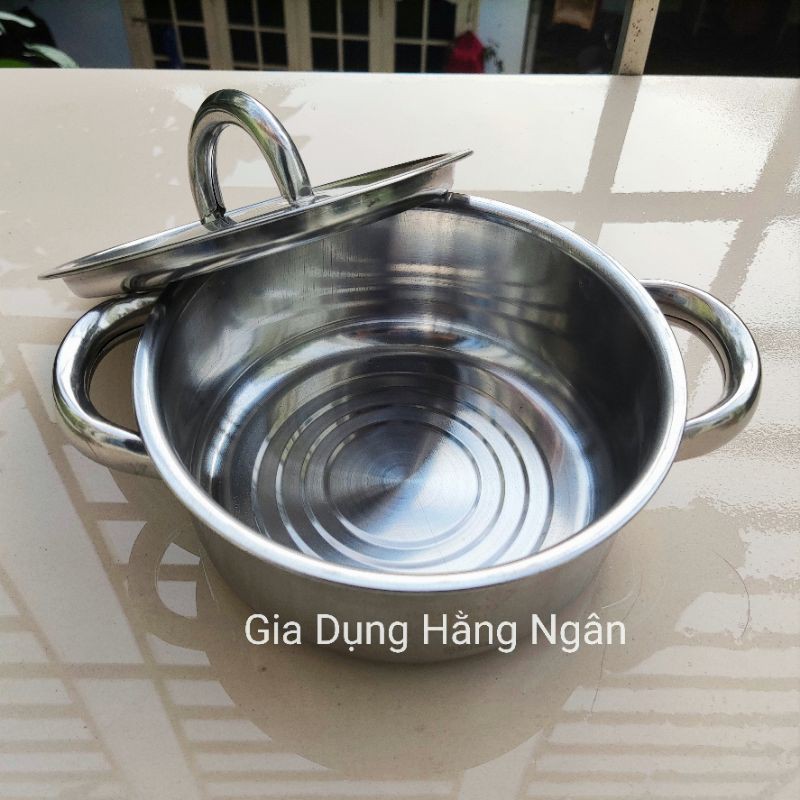 Xoong / Nồi inox 2 quai 18cm dày - Nồi dùng bếp từ, bếp ga