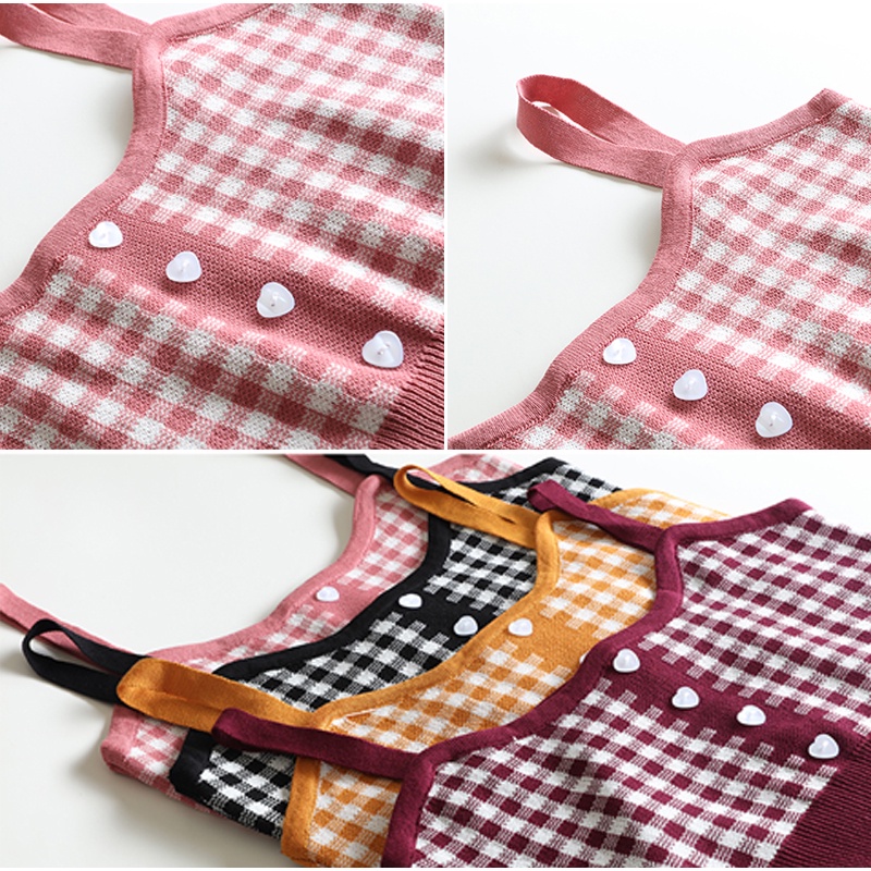 Áo Dệt Kim Hai Dây Dáng Ngắn Cài Nút Họa Tiết Trái Tim Thời Trang Mùa Hè Cho