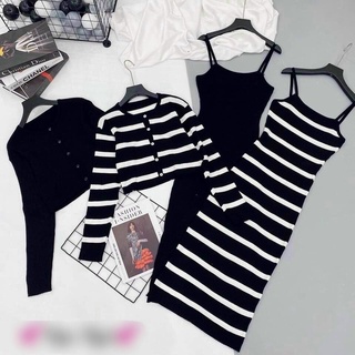 Set đầm len 2 dây + áo khoác len