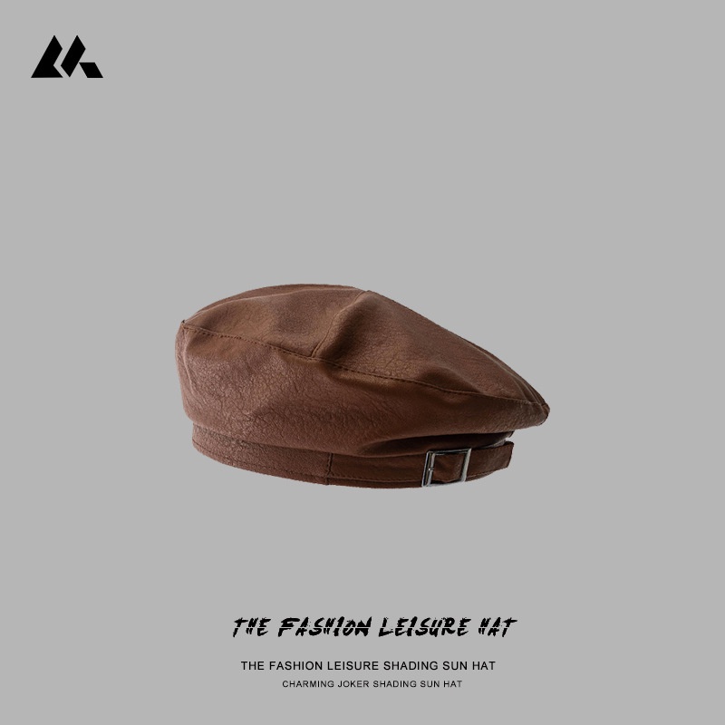 Nón len Nam nữ Unisex Thu Đông Mũ kết lưỡi trai mềm Nón beret dệt kim Giữ ấm Màu Nâu Thời trang Hàn Quốc