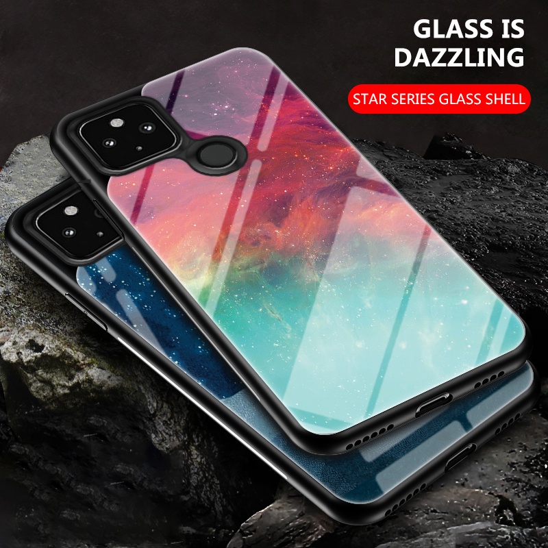 Ốp điện thoại mặt kính họa tiết bầu trời sao cho Google pixel 4 4A-5G 4XL 5 5XL 5A