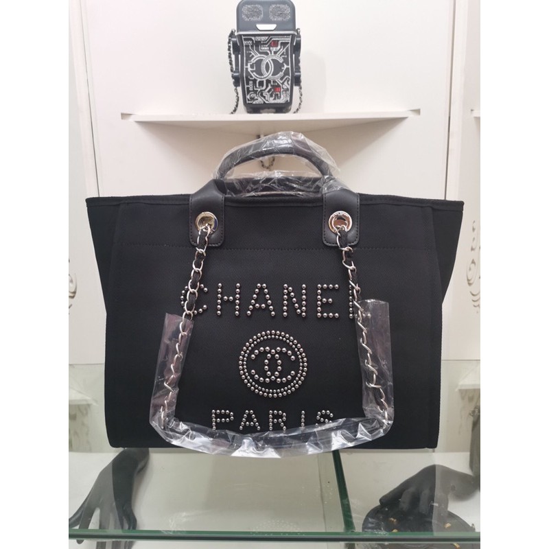 túi xách tay thời trang nữ logo chữ hoạ tiết đính đá nhỏ một ngăn to 𝘾𝙝𝙖𝙣𝙚𝙡 CN 𝘾𝙝𝙖𝙣𝙚𝙡