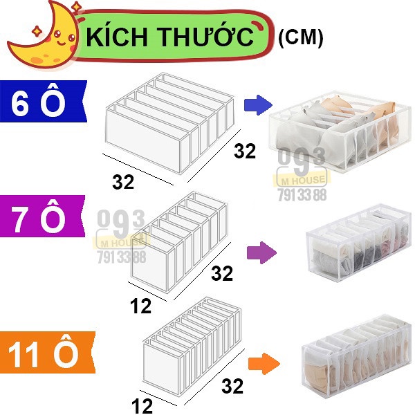 Hộp đựng đồ lót nhiều ô ngăn Tủ sắp xếp đồ quần áo lót tất khăn 6/7/11 Ngăn