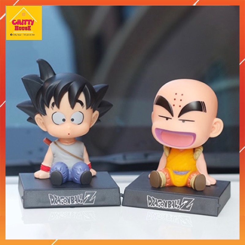 Mô hình Son Goku, Krillin - Dragon Ball lắc lư đầu kèm giá điện thoại trang trí taplo, Decor phòng