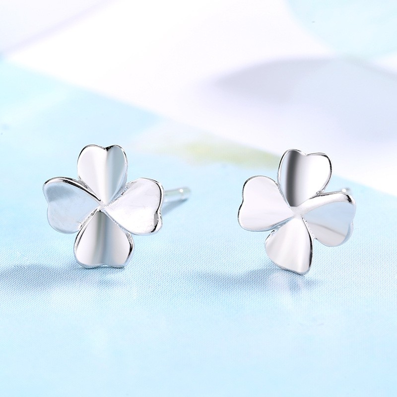 Bông Tai Nữ bạc S925 Hình Cỏ 4 Lá Đơn Giản Đánh Yêu B2570 - Bảo Ngọc Jewelry