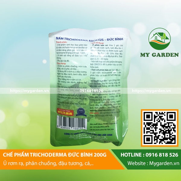 Chế phẩm sinh học tạo nấm đối kháng, ủ phân hữu cơ Trichoderma Bacillus, dạng bột, gói 200gr - Hàng chính hãng