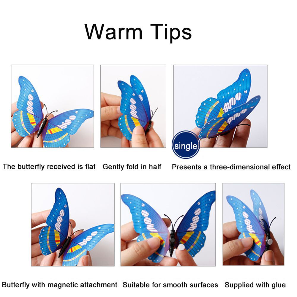 Set 24 Miếng Dán Tường / Tủ Lạnh Hình Bướm 3d Nhiều Màu Độc Đáo Trang Trí Nhà Cửa Diy