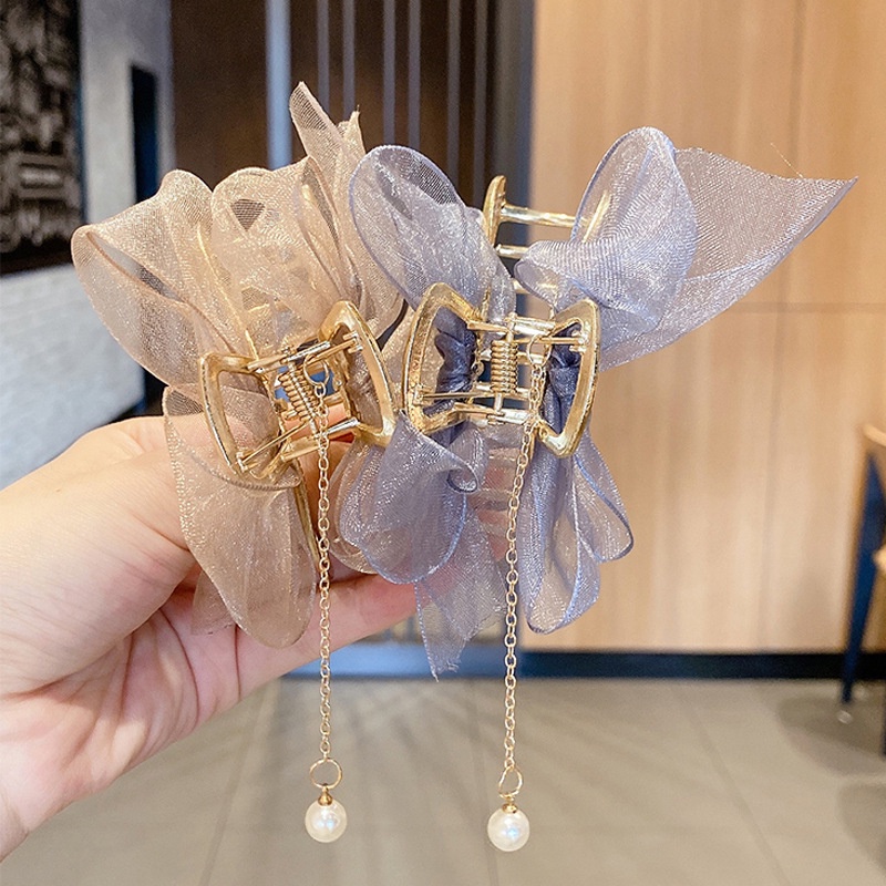 Kẹp Tóc Vải Lưới Phối Nơ Sau Lưng Cỡ Lớn 2022 Dành Cho Nữ