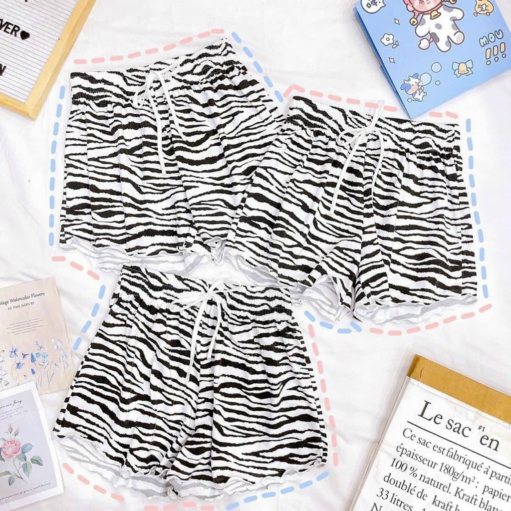 quần short chất thun họa tiết bò sữa ngựa vằn