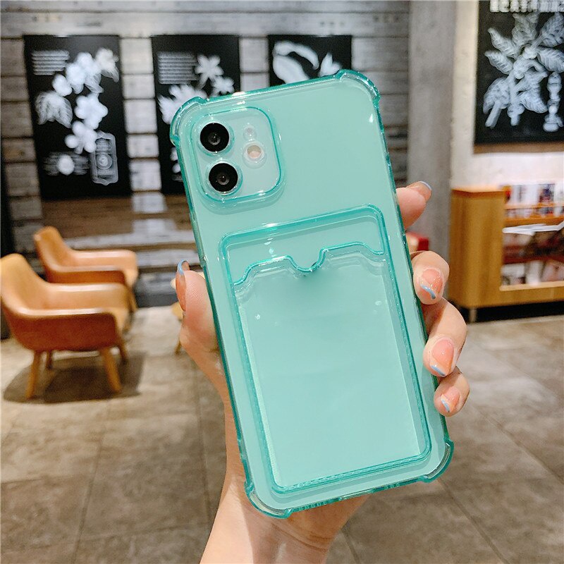 Ốp điện thoại TPU trong suốt chống va đập có ngăn đựng thẻ cho Iphone 11 12 13 Pro Max X Xs Xr Se 2020 7 8 Plus