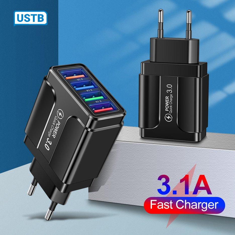 Bộ sạc điện thoại di động 4USB 3.1A / phích cắm thông minh chống cháy / tương thích với nhiều loại thiết bị / có thể phát ra ánh sáng (quy định của Châu Âu)