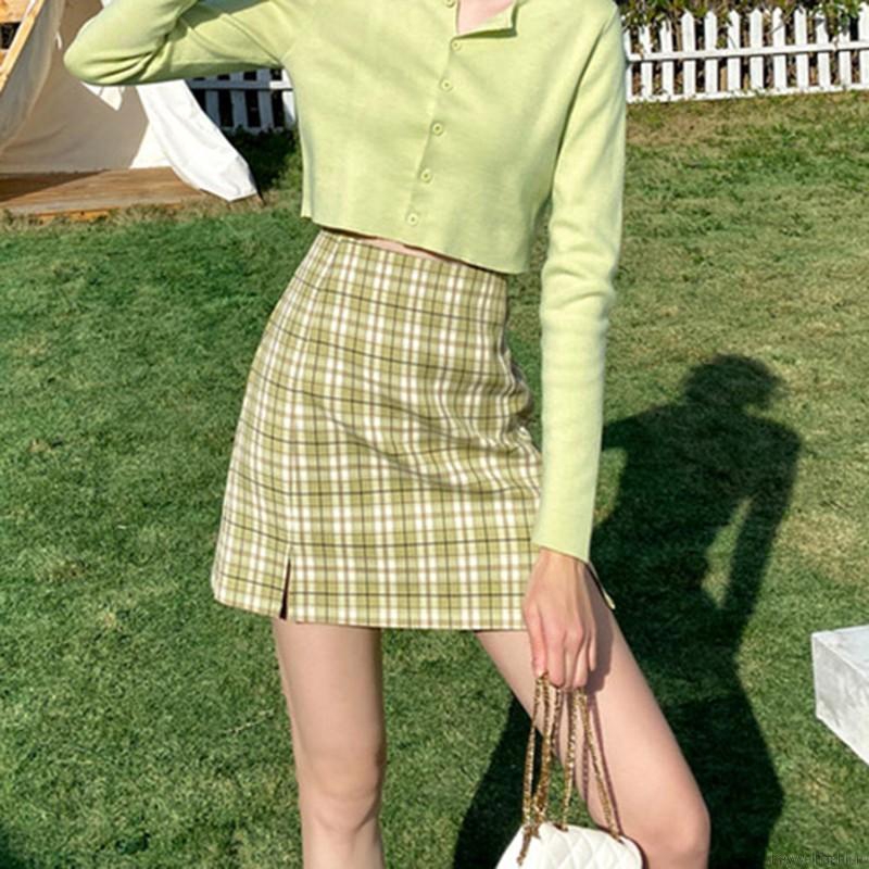 [Baywellfashion]Fashion New Stitching Color Lattice High Waist Skirt | BigBuy360 - bigbuy360.vn