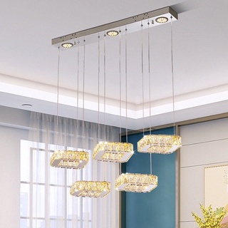 Đèn thả 5 vòng Pha Lê vuông,Đèn thả trần hiện đại cho phòng khách bàn ăn sang trọng ánh sáng Led 3 màu