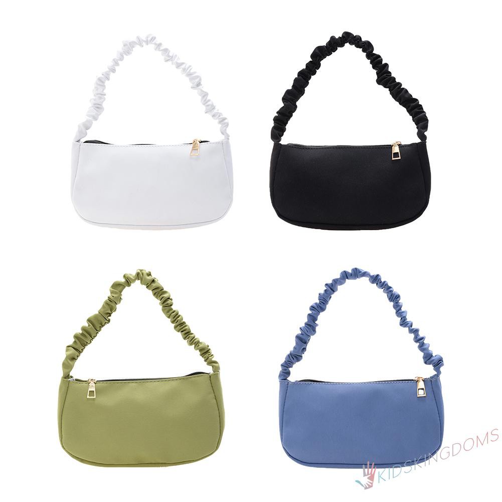 【Big Sale】Vintage Women Pure Color Pleated Shoulder Bag Casual Small Handbag Purse