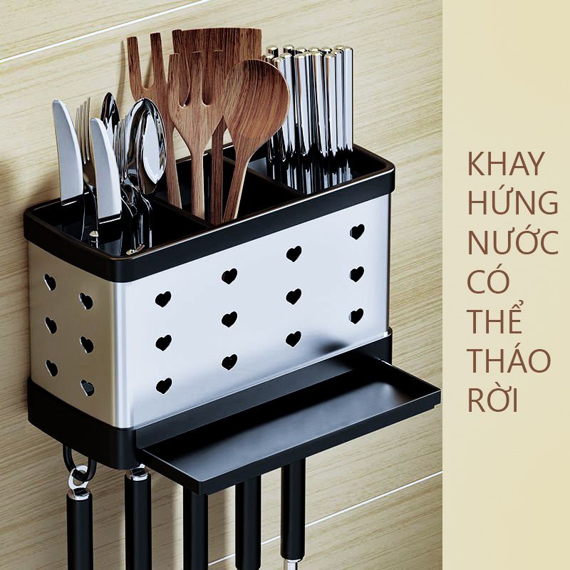 Ống cắm đũa treo tường bằng keo hoặc vít khoan ke dung dua inox kệ dán tường ong dung dua 3 ngăn giá gác đũa và thìa HDI