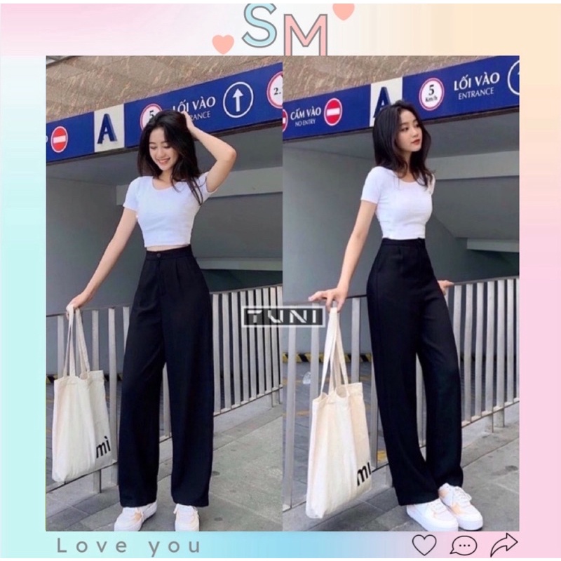 Quần ống rộng suông lưng cao 1 khuy khoá trước chất tuyết mưa SM QD01