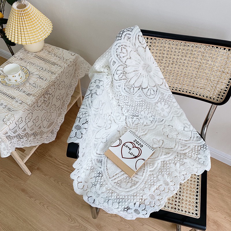Khăn trải bàn phủ kệ đầu giường trang trí bàn phong cách Hàn Quốc chất liệu Ren voan hoa trắng LiMinHo Shop