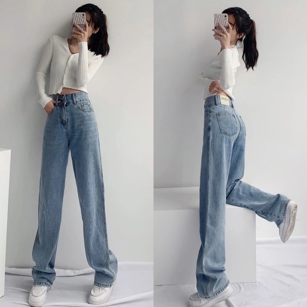 Quần jean bò ống rộng suông lưng cạp cao GUGUNO form rộng chất đẹp ulzzang