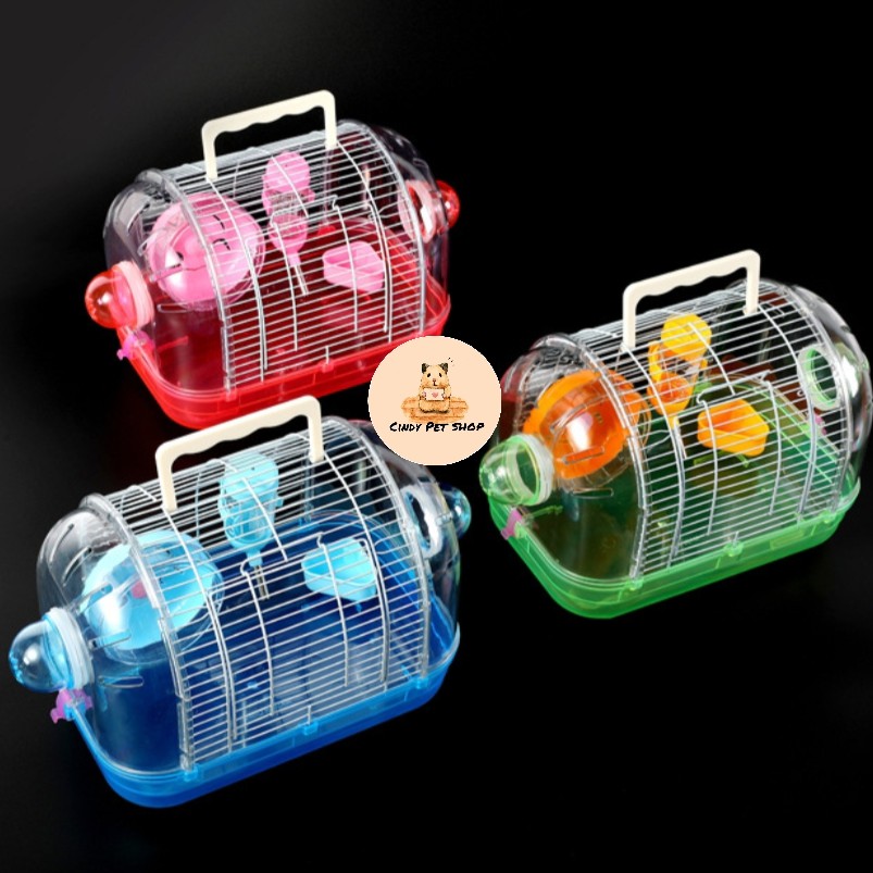 Lồng xách tay du lịch mica lưới full phụ kiện cho Hamster