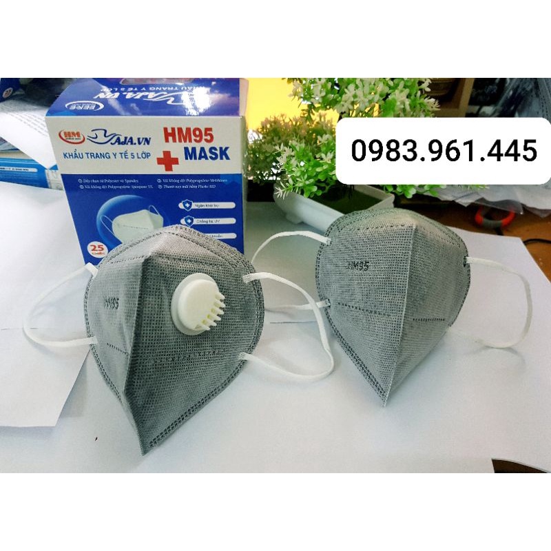 Hộp 25 chiếc khẩu trang y tế N95 có van/ không van 5 lớp màu Xám