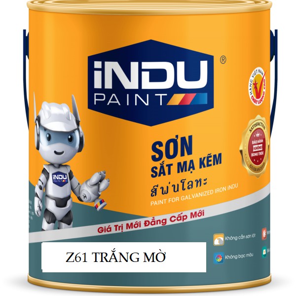 Sơn sắt mạ kẽm INDU lon 800ml Z61 màu trắng mờ