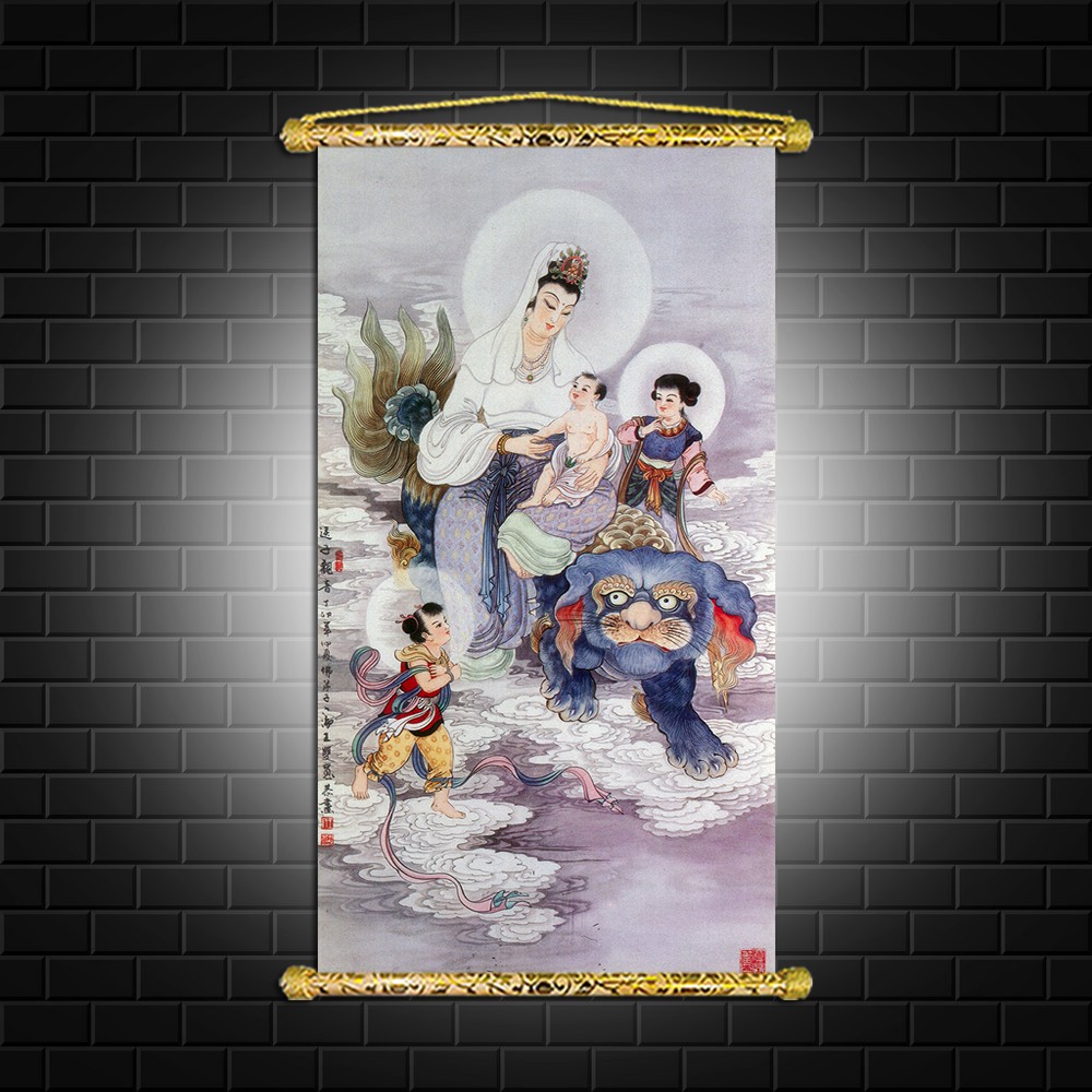 Tranh Liễn Phật Giáo - Quan Thế Âm Bồ Tát ,vải canvas nẹp sáo gỗ, Nhiều Mẫu Lựa chọn,kích thước đa dạng -GIÁ XƯỞNG