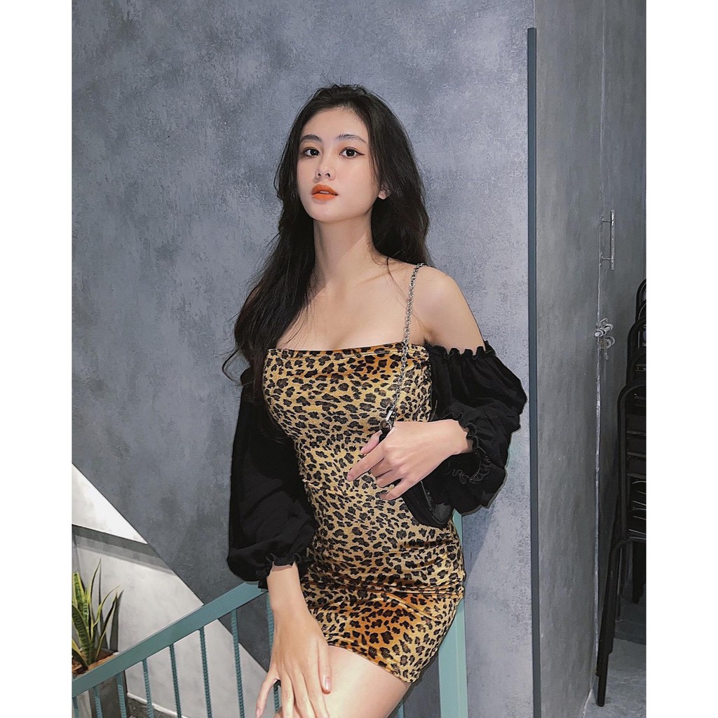 Đầm nhung tay phồng ôm body I HHVINTAGE
