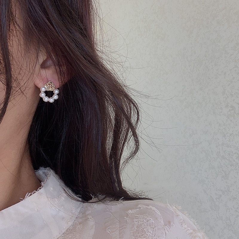 Khuyên tai hoa hồng ngọc s925