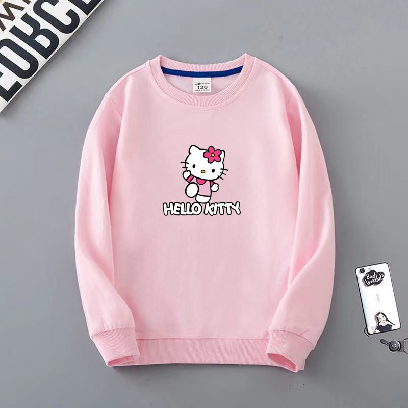 Áo Sweater Mỏng Tay Dài In Hình Hello Kitty Thời Trang Xuân Thu Xinh Xắn Cho Bé Gái