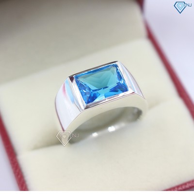 Nhẫn nam mặt vuông đính đá xanh dương, nhẫn nam bạc 925 NNA0065 -Trang Sức TNJ