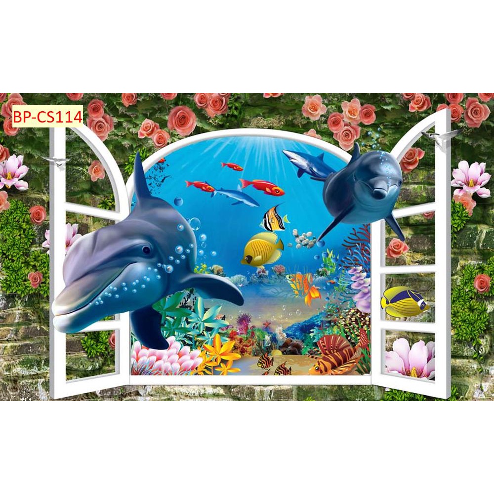 Tranh dán tường 3D khung cửa sổ tươi trẻ, tạo cảm giác thoải mái dễ chịu, thư thái