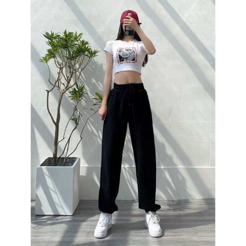 Quần Jogger Nữ Cạp Chun Bo Gấu Vải Nỉ Thun Da Cá Siêu Dày ( hàng cõ sẵn )