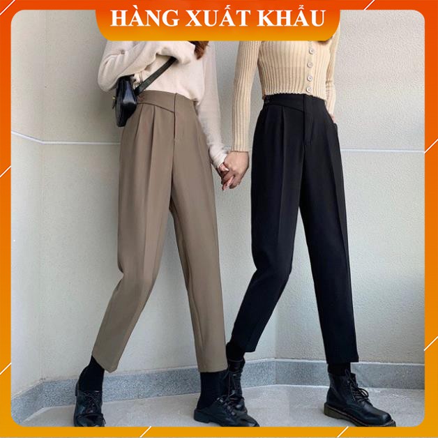 Quần Baggy nữ cạp cao vạt chéo - Quần baggy thiết kế phong cách cổ điển Basic Thời Thượng