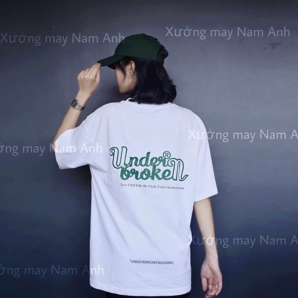 Áo Thun Tay Lỡ UNDERBROKEN Nam Nữ Xanh Lá 100% Cotton, Áo Phông Rộng Phong Cách Hàn