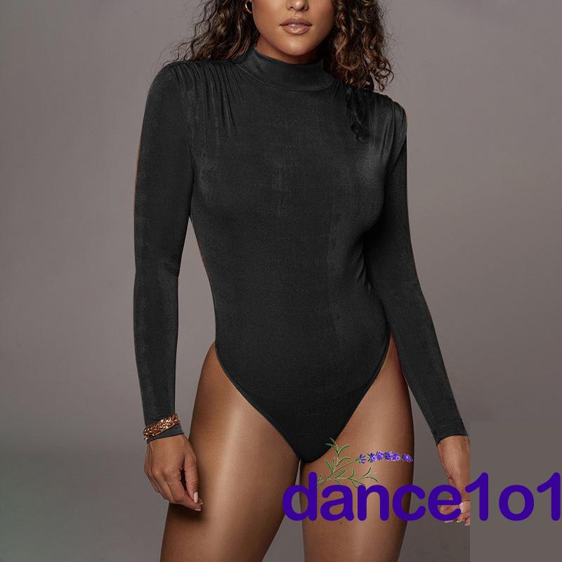 Bộ áo liền quần tay dài cổ cao màu sắc đơn giản dành cho nữ